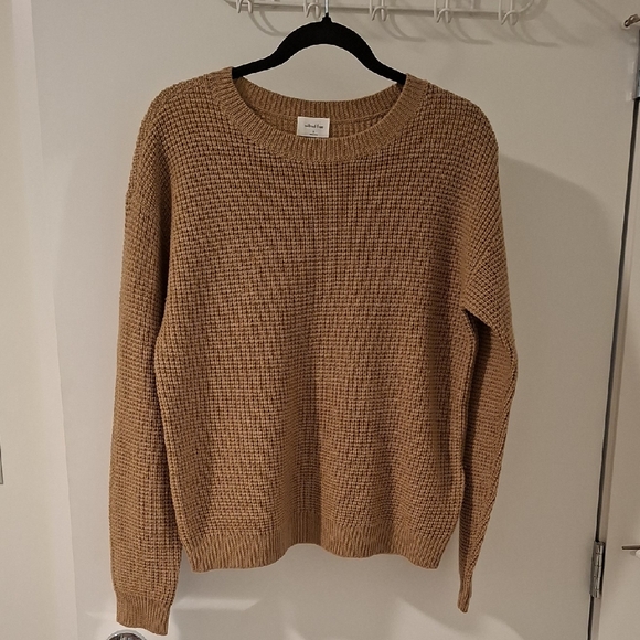 Wilfred Women's Camel/Tan Merino Wool Waffle Knit Crewneck Sweater (Size S) - Picture 3 of 9